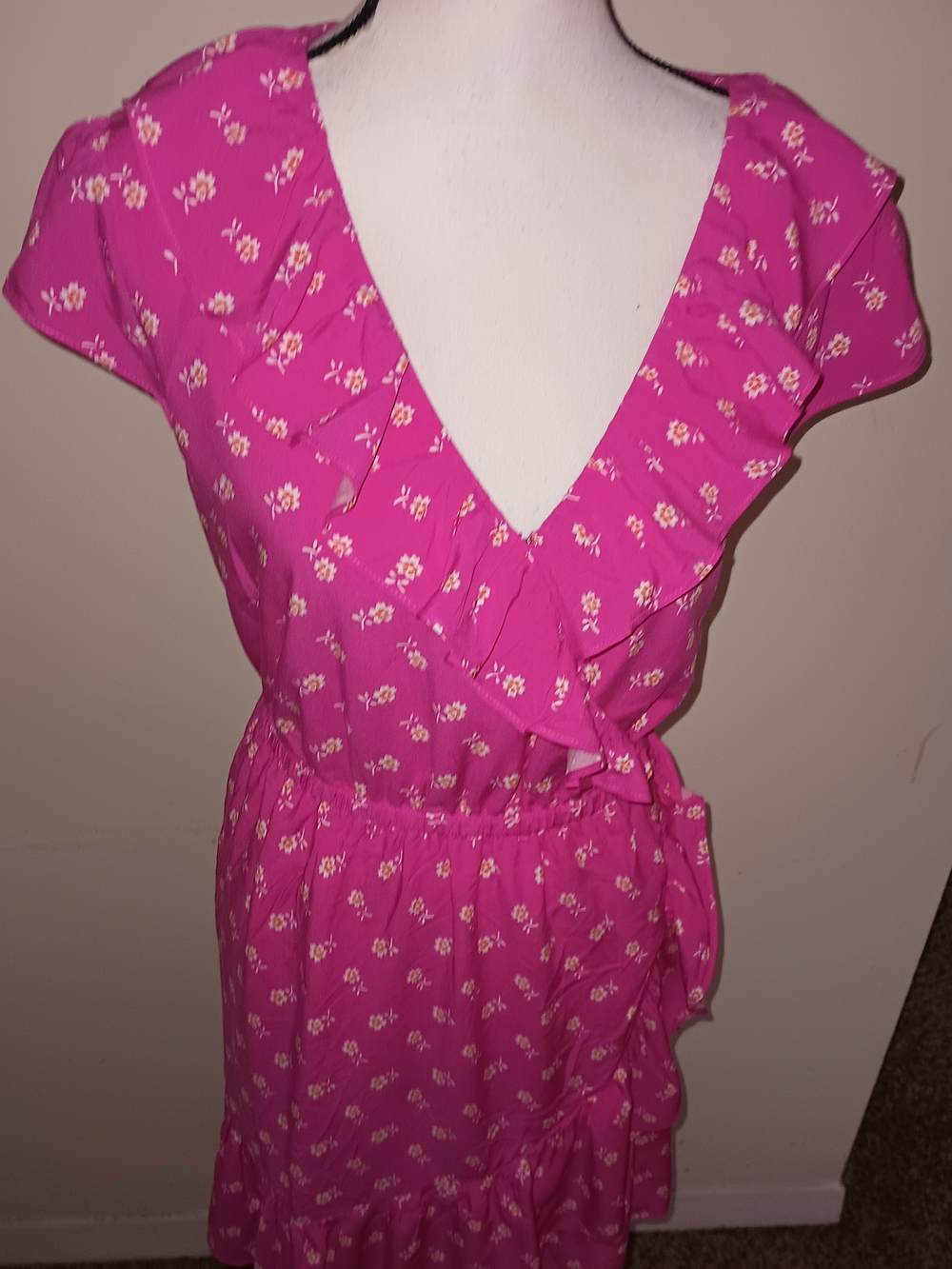 J. Crew Hot Pink Floral Wrap-Style Dress SZ14